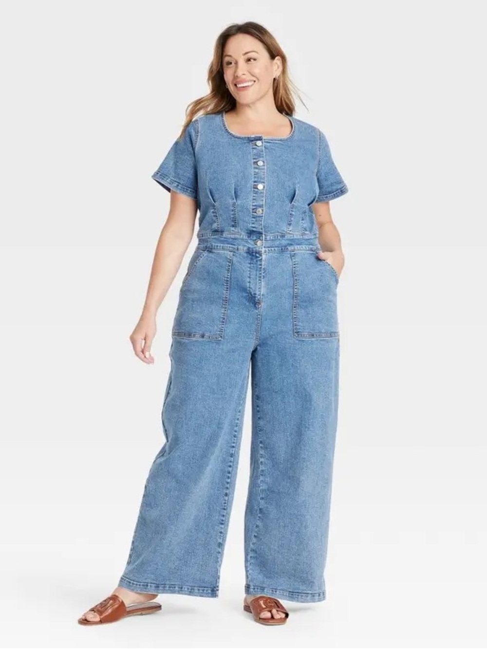 Ava & Viv Size 26 Denim Wide Leg Jumpsuit Stretch Utility NWOT